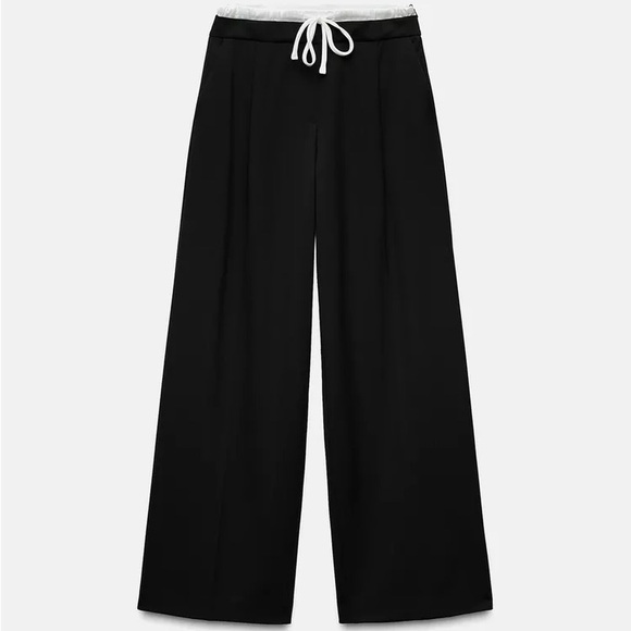 Zara Women's Double Waist Wide Leg Black Casual Pants - Picture 2 of 6